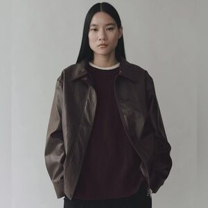 Mijeong Park Faux Leather Brown‎ Blouson Coat Jacket